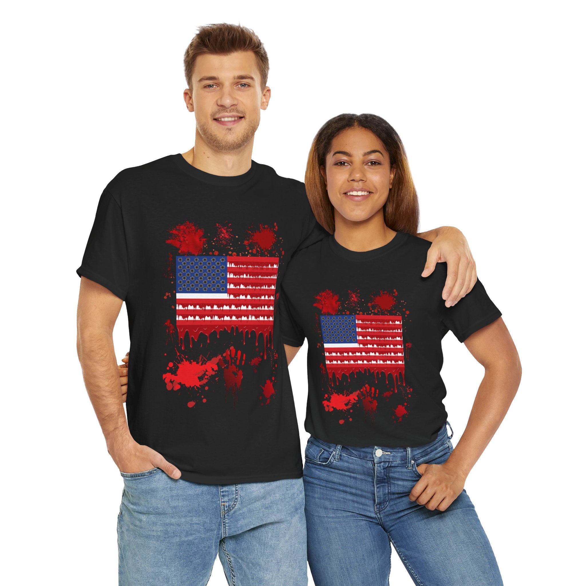 Blood-Soaked American Flag Gun Violence in America Unisex Tee - Graphic Tee Shirt