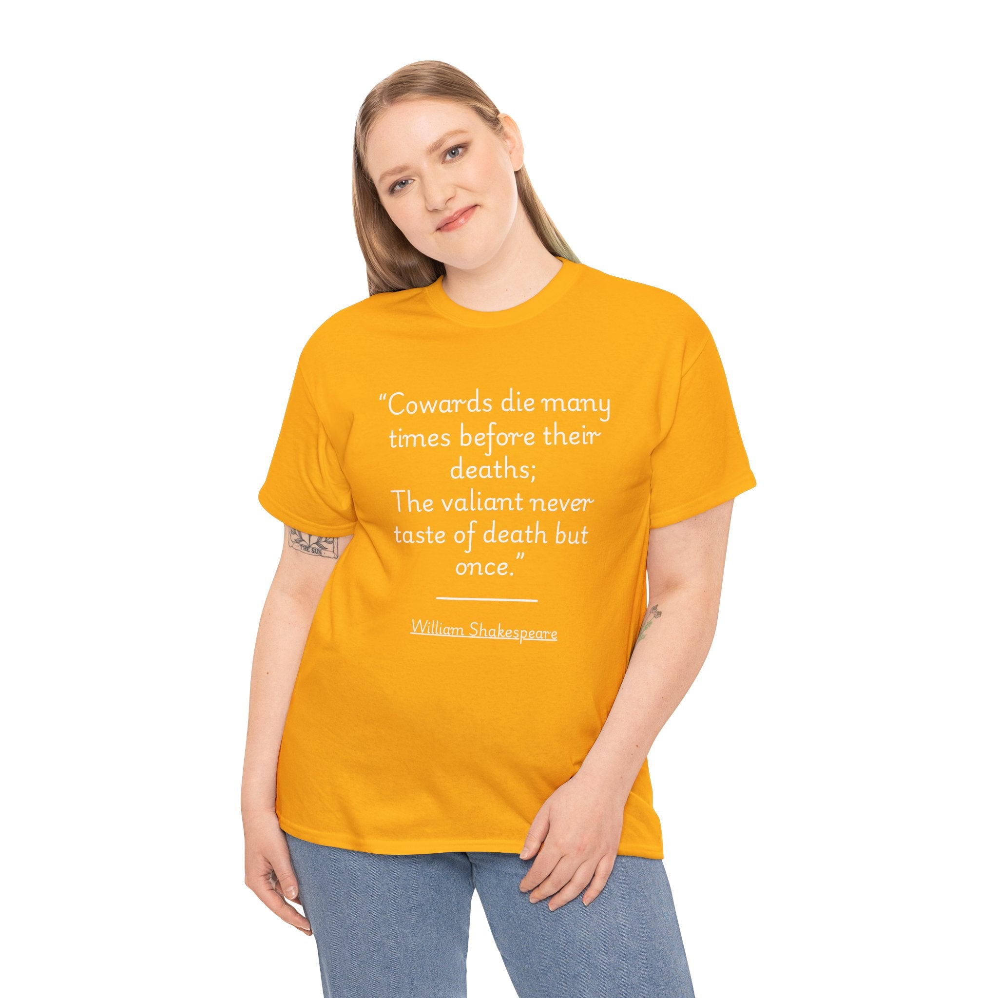 William Shakespeare "Cowards die many times" Quote Unisex Tee - Inspirational Shakespeare Quote Tee, Motivational T-Shirt, Gift for Literature Lovers, Unisex Heavy Cotton Shirt, Literary Quote Apparel
