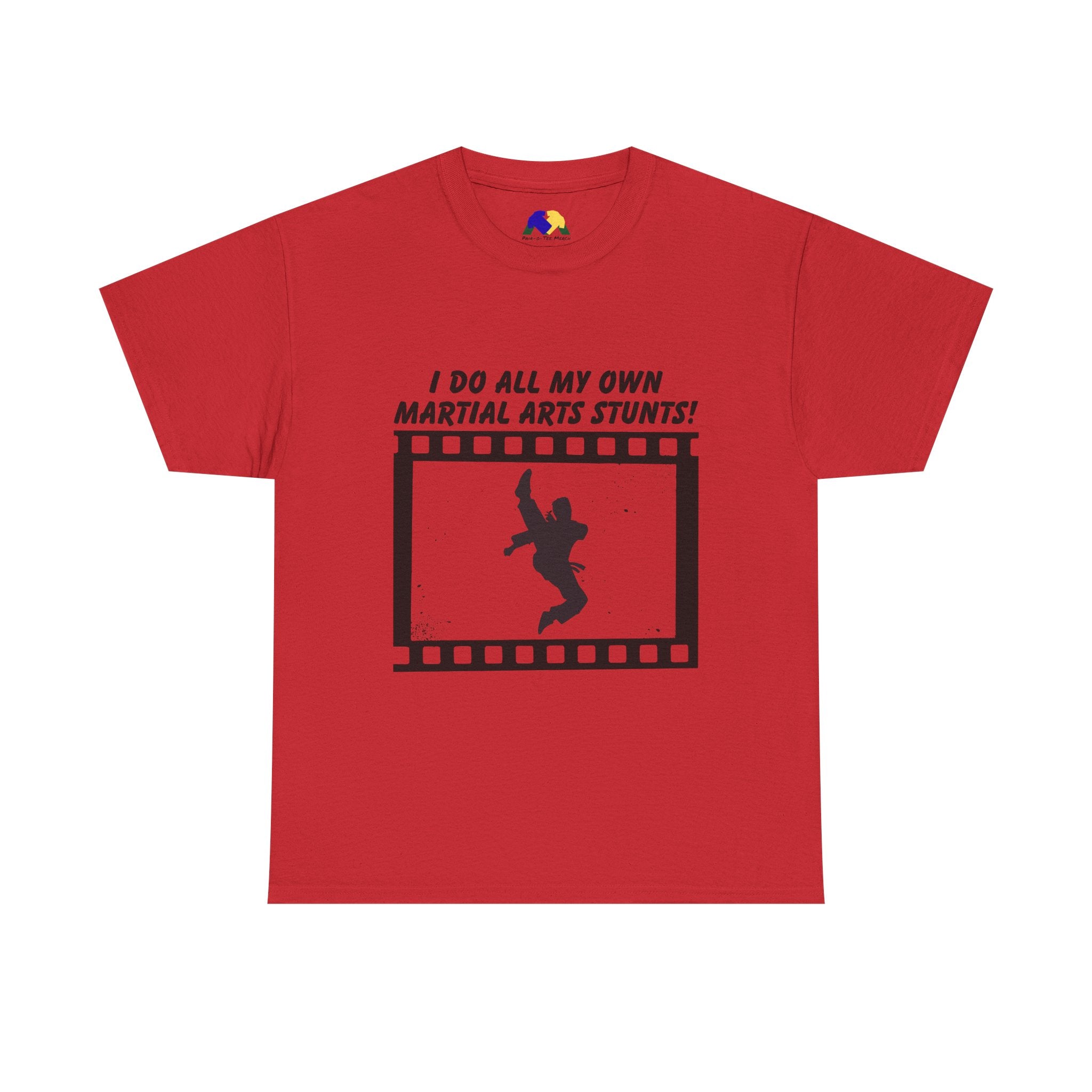 I do all my own Martial Arts Stunts! Jump Kick Unisex Tee - Unisex Cotton Shirt for Martial Artists, Training Gear, Gym Wear, Gift for Action Movie Fans, Fun Workout Apparel