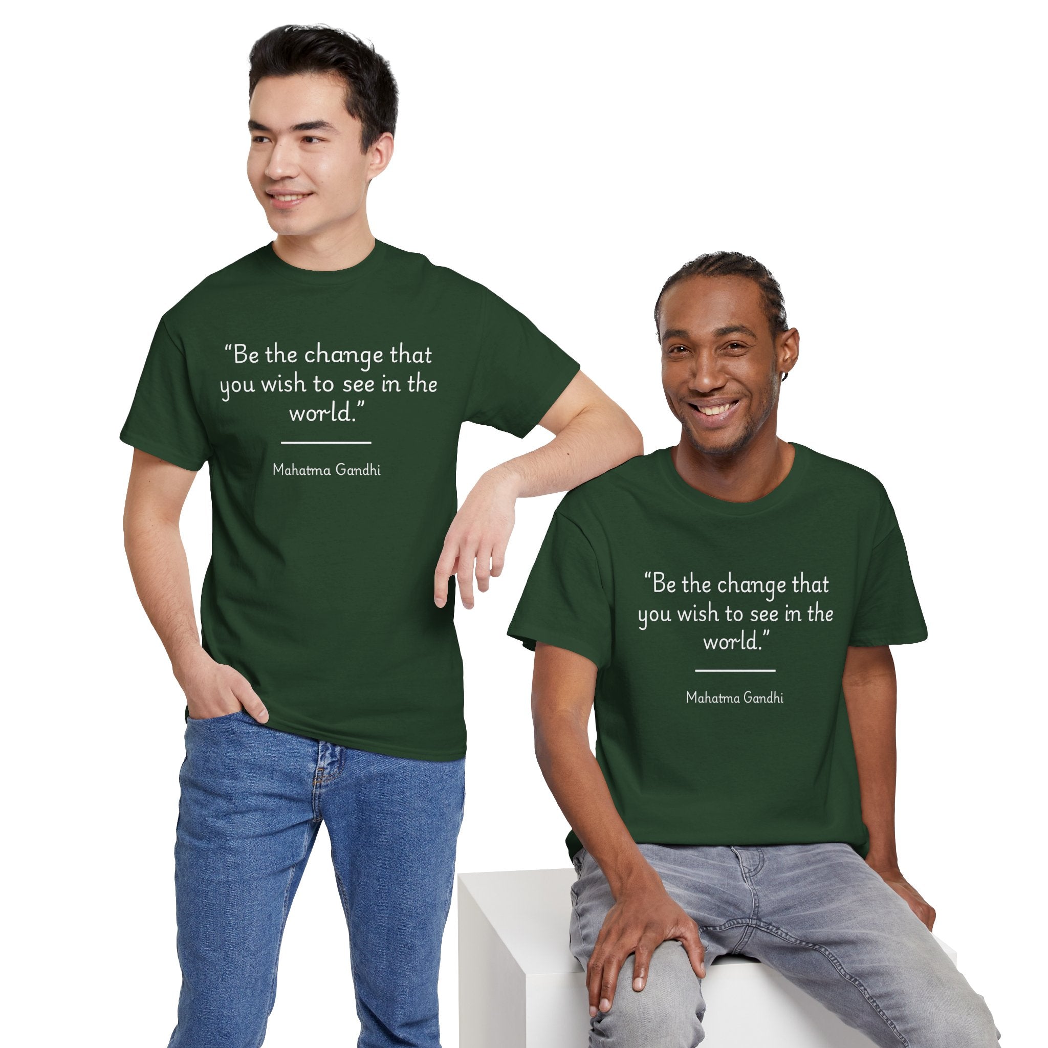 Mahatma Gandhi "Be the change you wish to see in the world" Inspirational Quote Tee - Unisex Heavy Cotton T-Shirt, Motivational Apparel, Gandhi Quote Shirt, Gift for Activists, Casual Wear