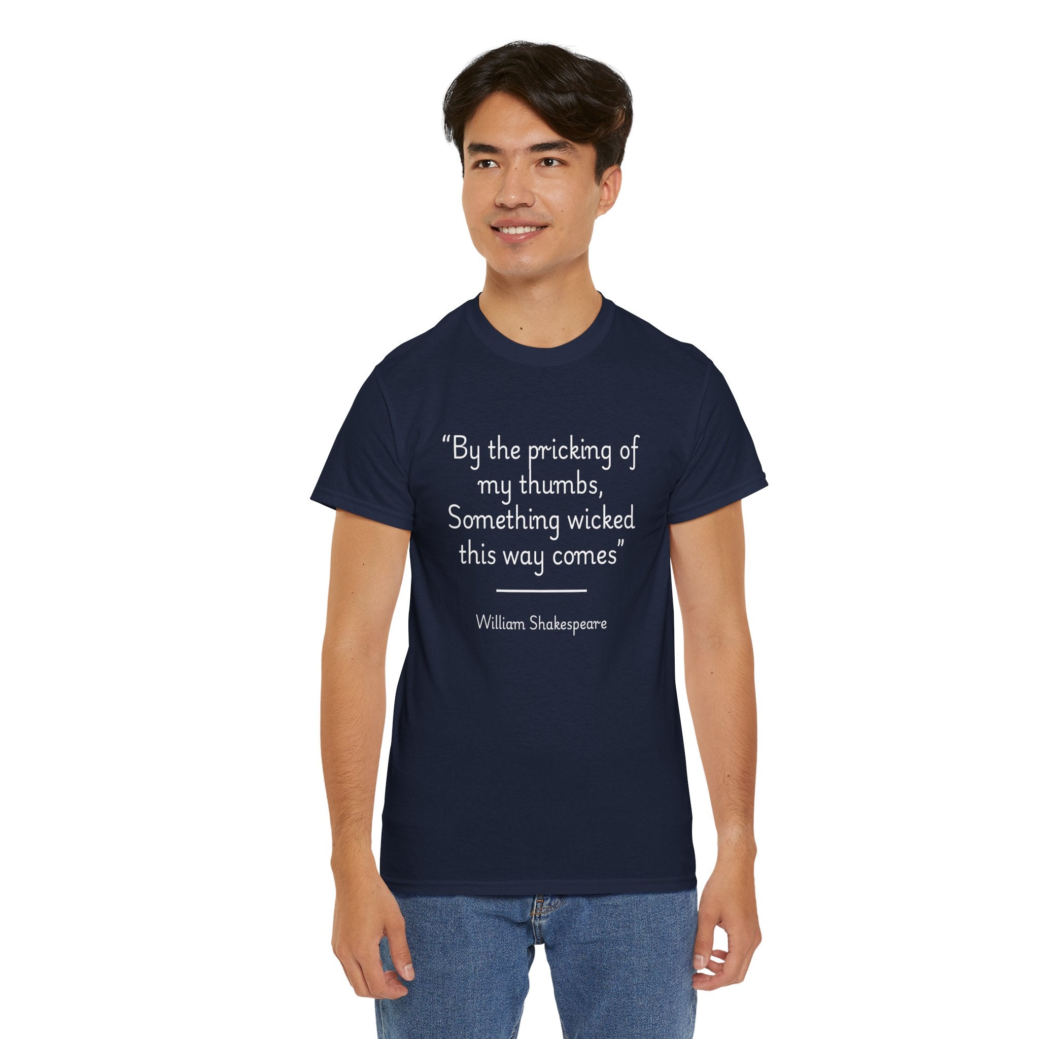 William Shakespeare "Something wicked this way comes" Quote Unisex Tee - Shakespeare Quote Tee, Unisex Heavy Cotton T-Shirt, Literary Gift, English Majors, Book Lover Apparel, Halloween Shirt, Quote Tee