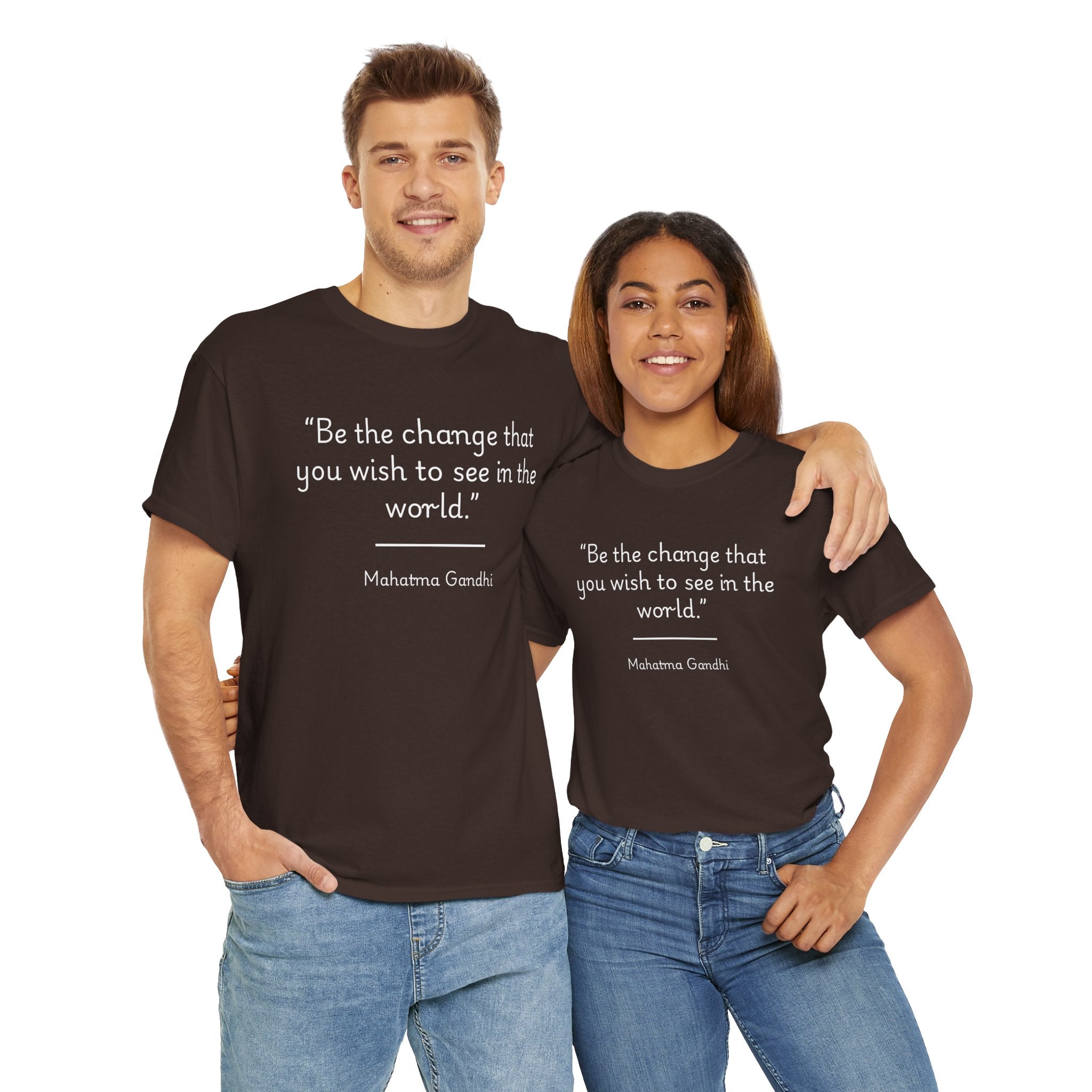 Mahatma Gandhi "Be the change you wish to see in the world" Inspirational Quote Tee - Unisex Heavy Cotton T-Shirt, Motivational Apparel, Gandhi Quote Shirt, Gift for Activists, Casual Wear