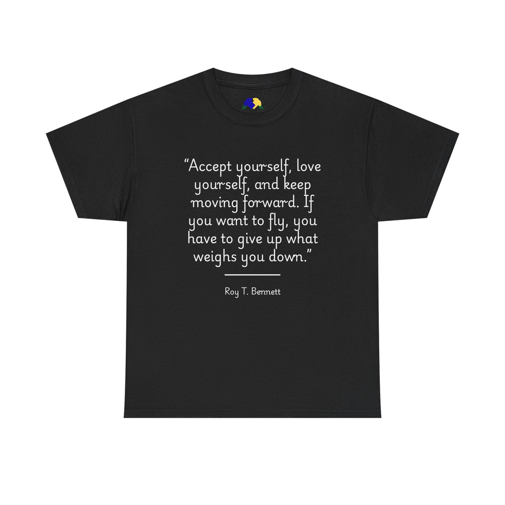 Roy T Bennett "Accept yourself" Inspirational Quote T-Shirt, Motivational Cotton Tee, Gift for Friends, Self-Help Apparel, Unisex Casual Wear