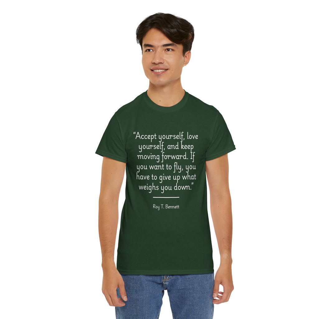 Roy T Bennett "Accept yourself" Inspirational Quote T-Shirt, Motivational Cotton Tee, Gift for Friends, Self-Help Apparel, Unisex Casual Wear