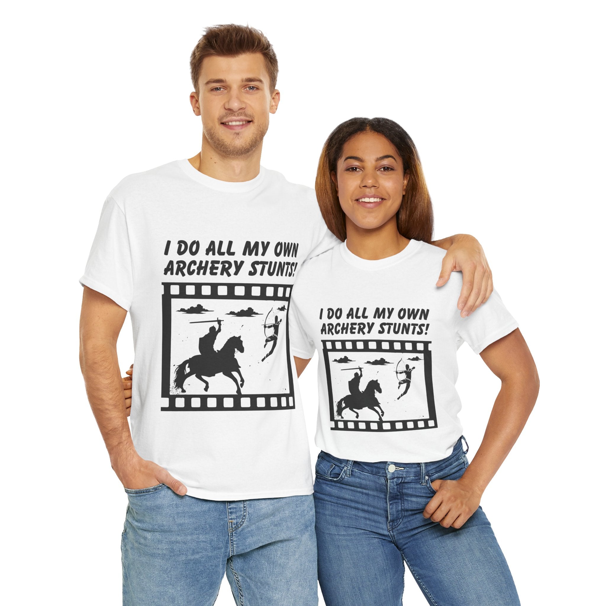 I do all my own Archery Stunts! Knight Unisex Tee - Funny Archery Stunts Tee, Unisex Heavy Cotton T-Shirt, Archery Gift, Outdoor Fun Shirt, Unique Sports Humor Tee