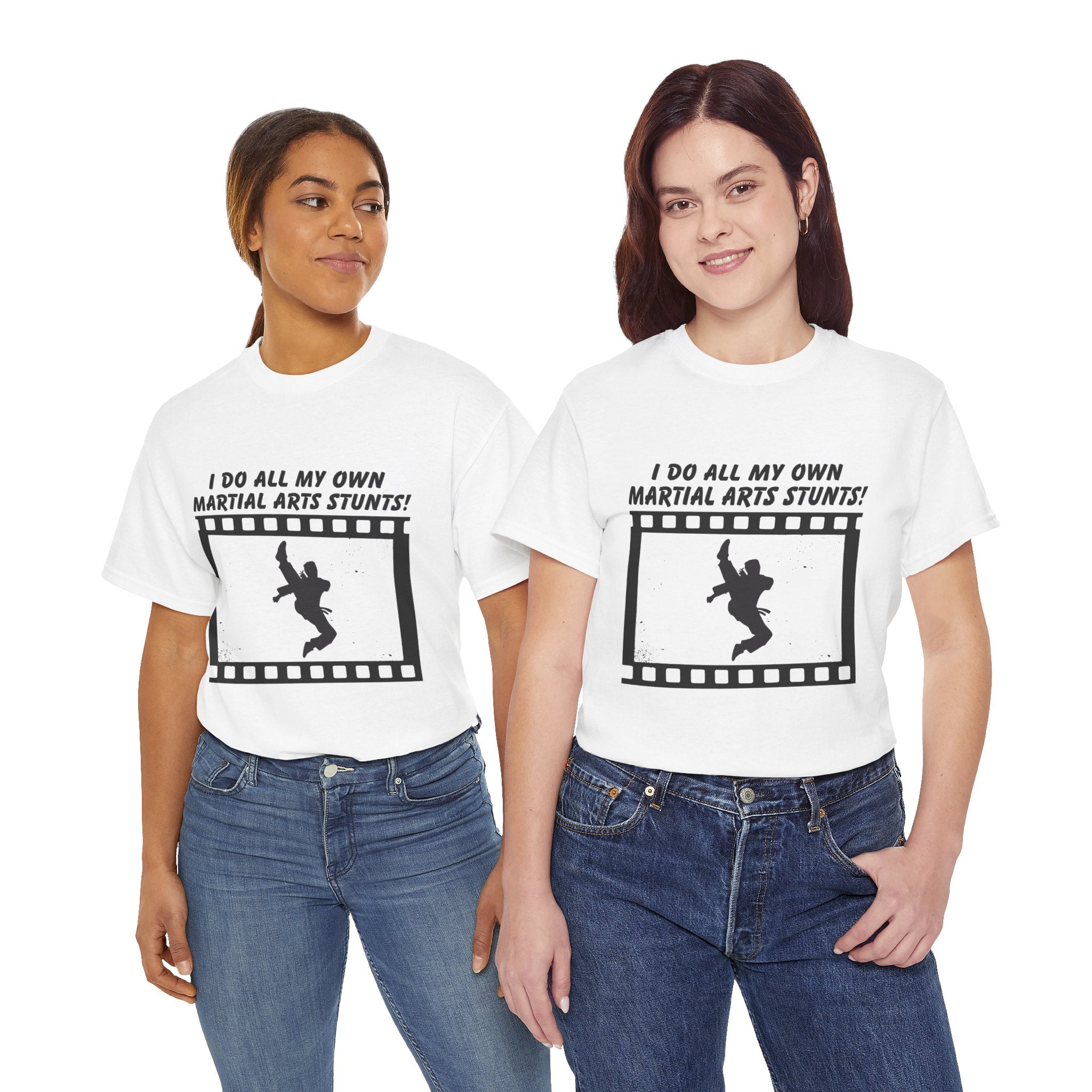 I do all my own Martial Arts Stunts! Jump Kick Unisex Tee - Unisex Cotton Shirt for Martial Artists, Training Gear, Gym Wear, Gift for Action Movie Fans, Fun Workout Apparel
