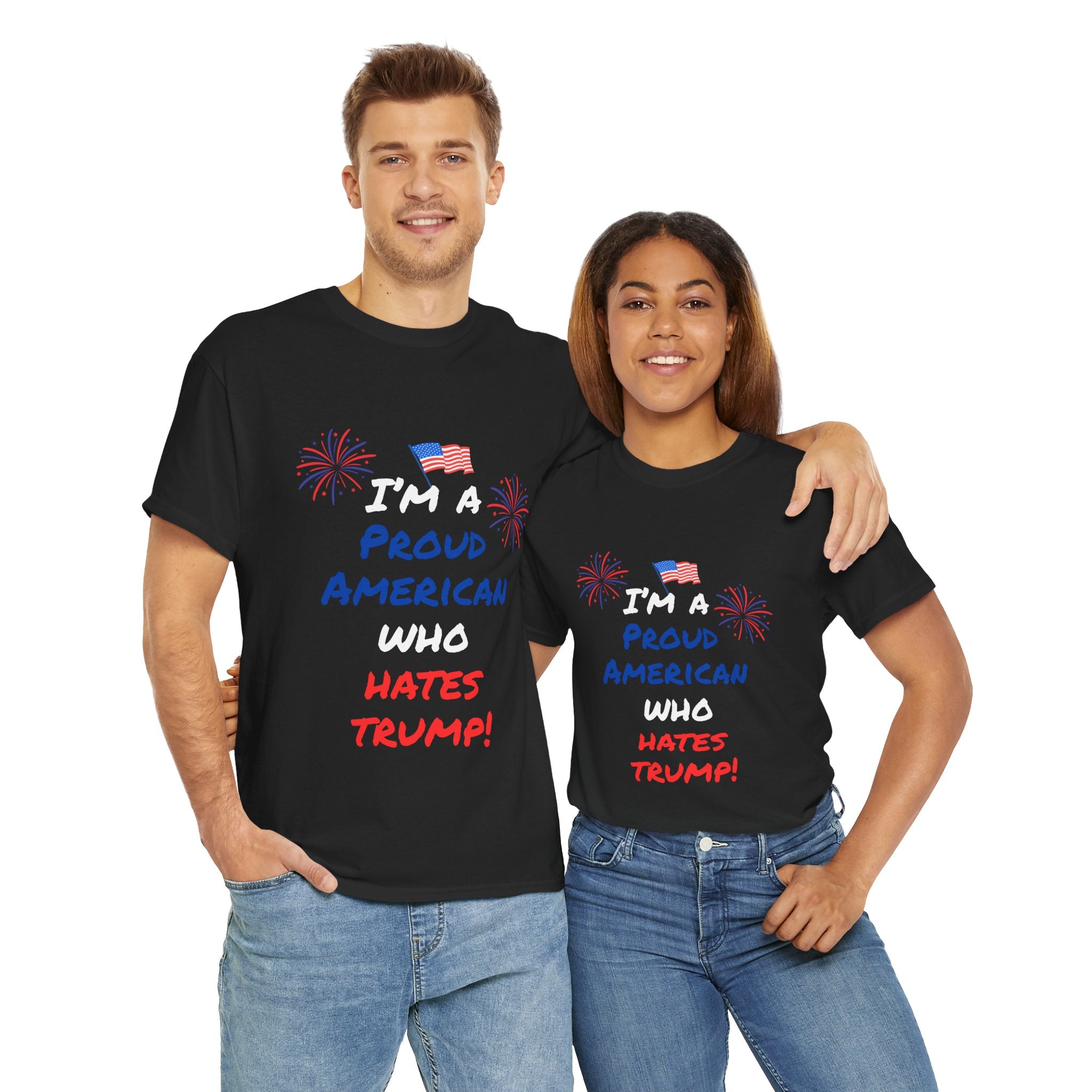 Proud American Anti-Trump Unisex Tee | Unisex Heavy Cotton Tee, Statement Shirt, Political Shirt, Gift for Activists, 4th of July Fashion