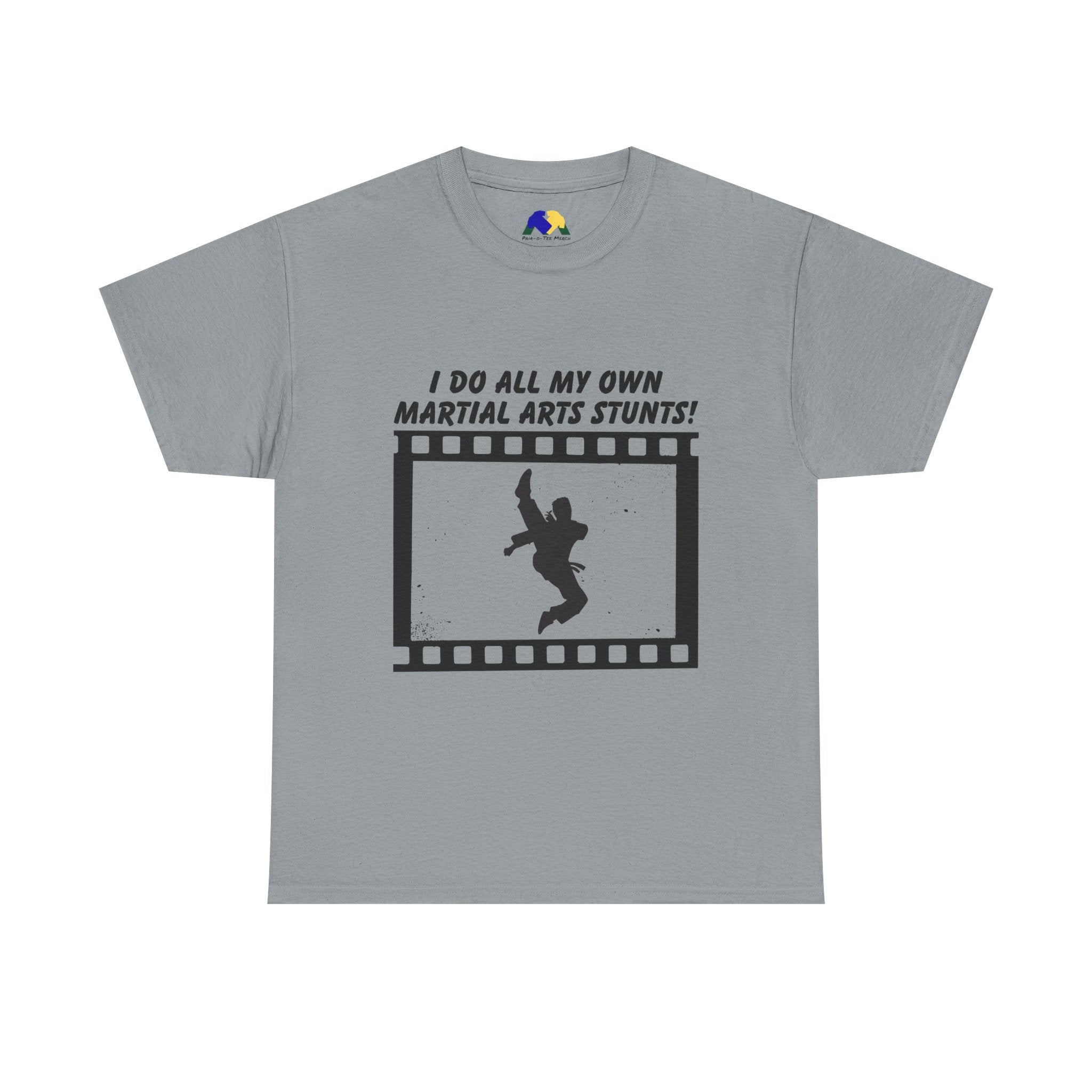 I do all my own Martial Arts Stunts! Jump Kick Unisex Tee - Unisex Cotton Shirt for Martial Artists, Training Gear, Gym Wear, Gift for Action Movie Fans, Fun Workout Apparel
