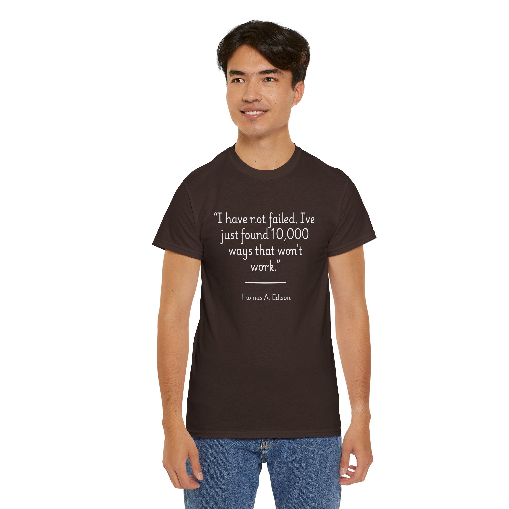 Thomas Edison "I did not fail" Quote Unisex Heavy Cotton Tee, Motivational T-Shirt, Inspirational Gift, Casual Wear, Unique Statement Tee
