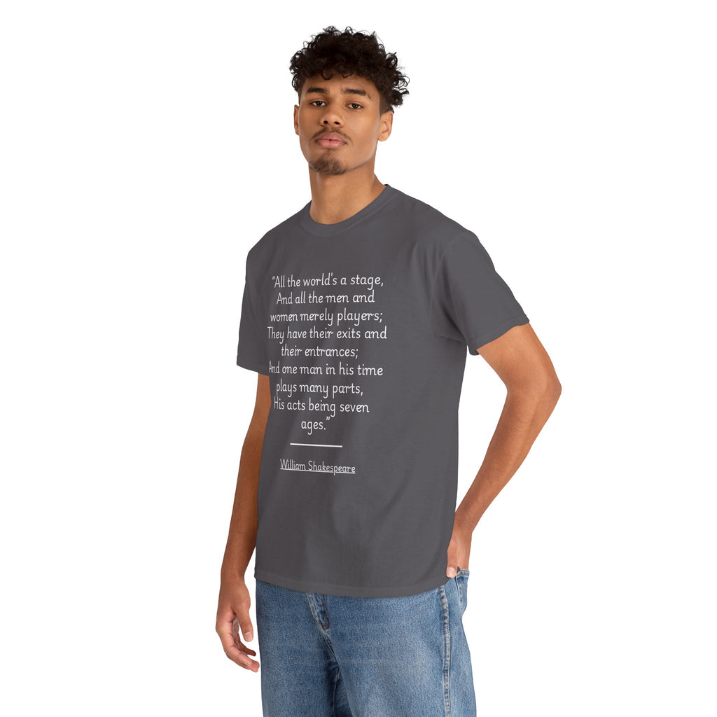 William Shakespeare "All the world's a stage" Quote Unisex Cotton Tee, Unisex Classic T-Shirt, Literary Gift, Casual Wear, Book Lover Apparel, Birthday or Holiday Gift