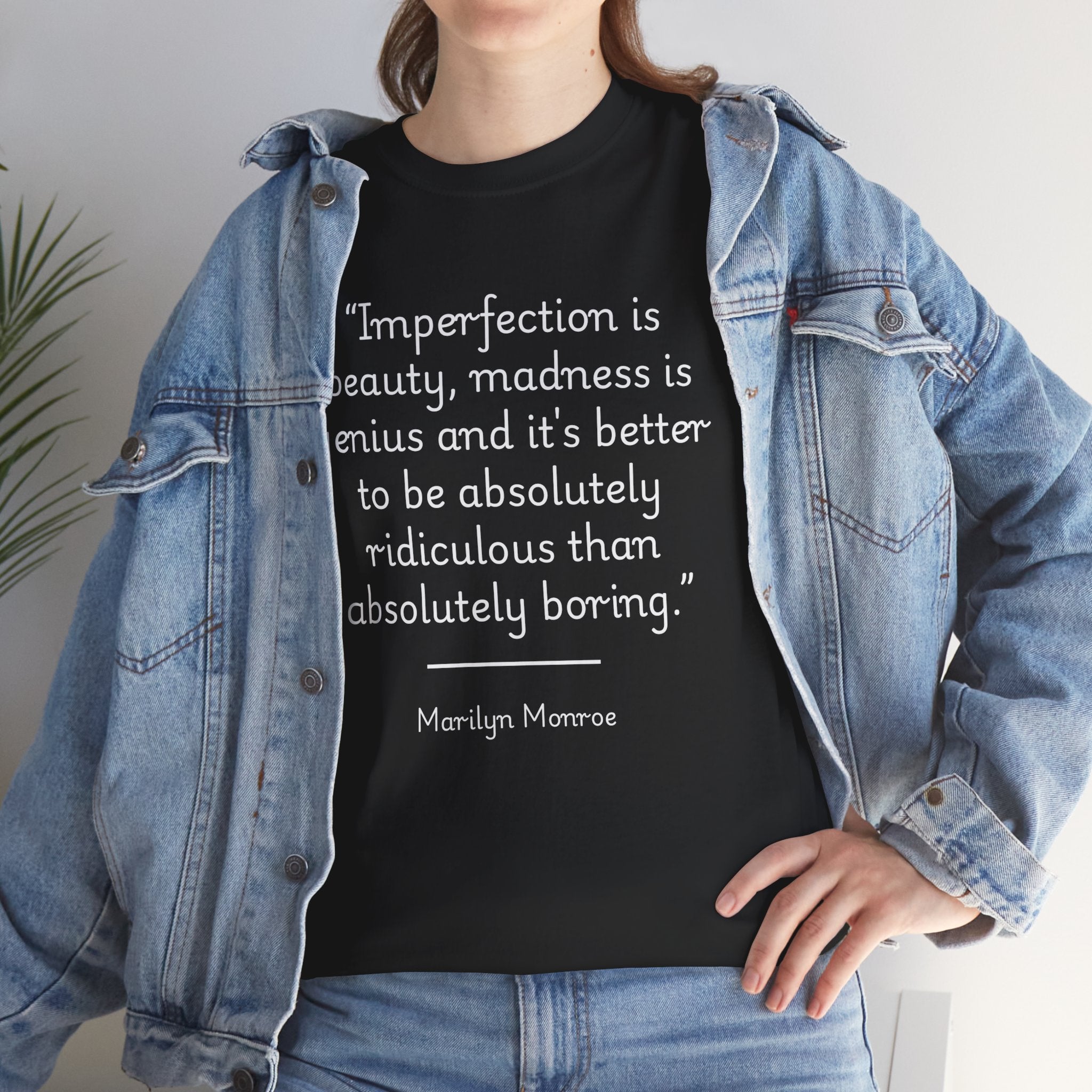Marilyn Monroe "Imperfection is beauty" Inspirational Quote Tee | Unisex Cotton T-Shirt, Inspirational Gift, Vintage Style Tee, Perfect for Fans, Everyday Wear
