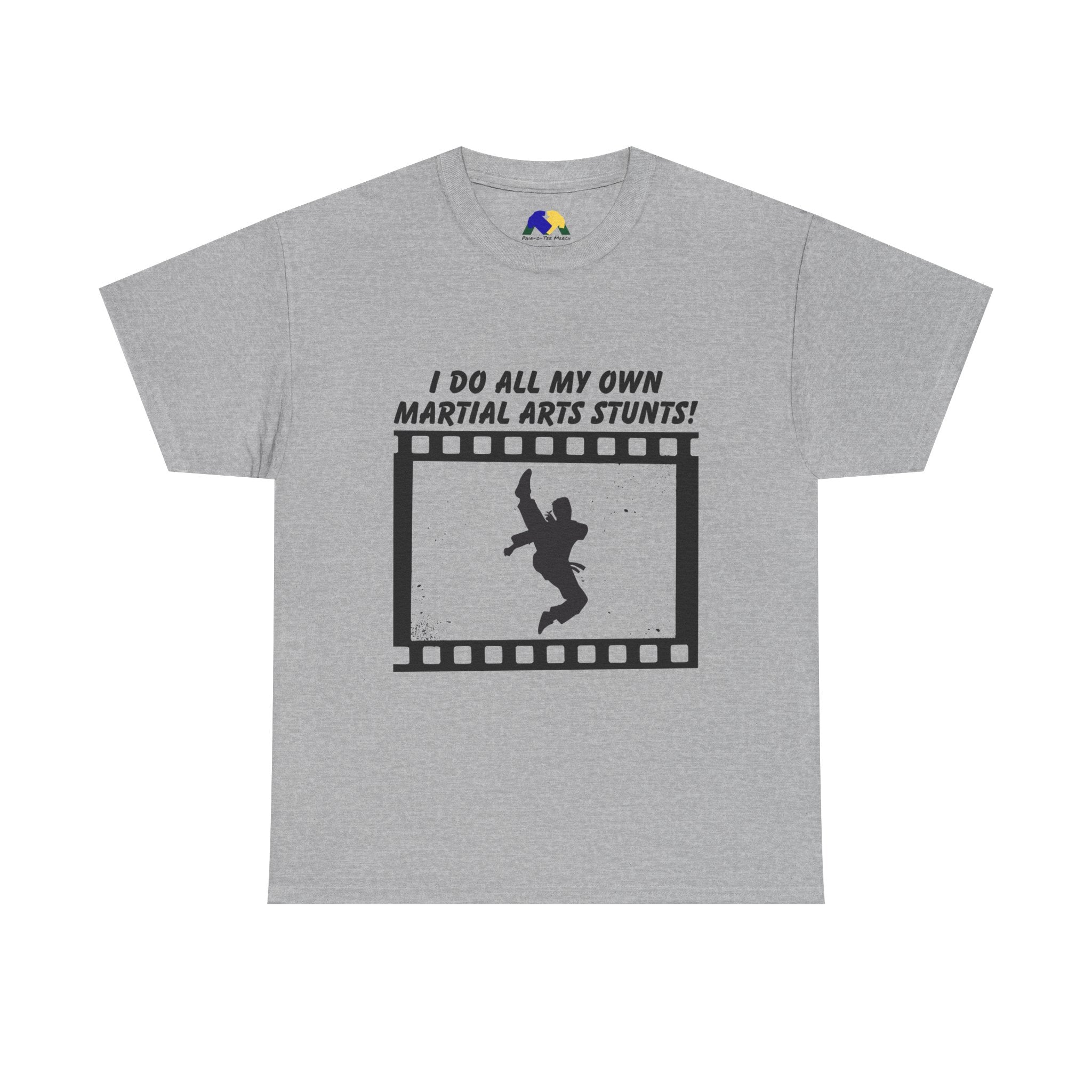 I do all my own Martial Arts Stunts! Jump Kick Unisex Tee - Unisex Cotton Shirt for Martial Artists, Training Gear, Gym Wear, Gift for Action Movie Fans, Fun Workout Apparel