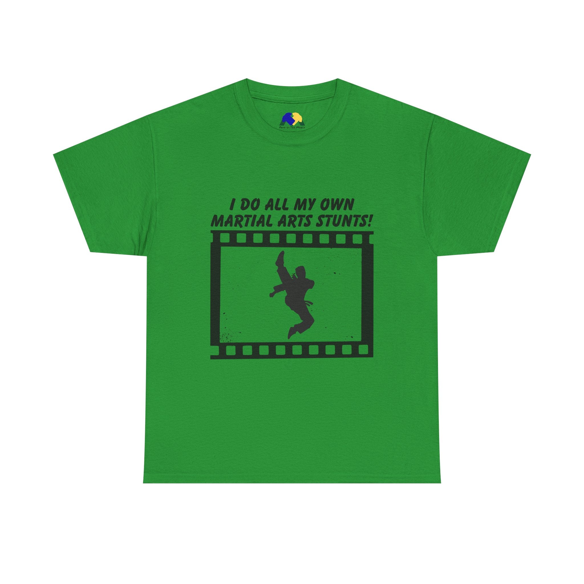 I do all my own Martial Arts Stunts! Jump Kick Unisex Tee - Unisex Cotton Shirt for Martial Artists, Training Gear, Gym Wear, Gift for Action Movie Fans, Fun Workout Apparel