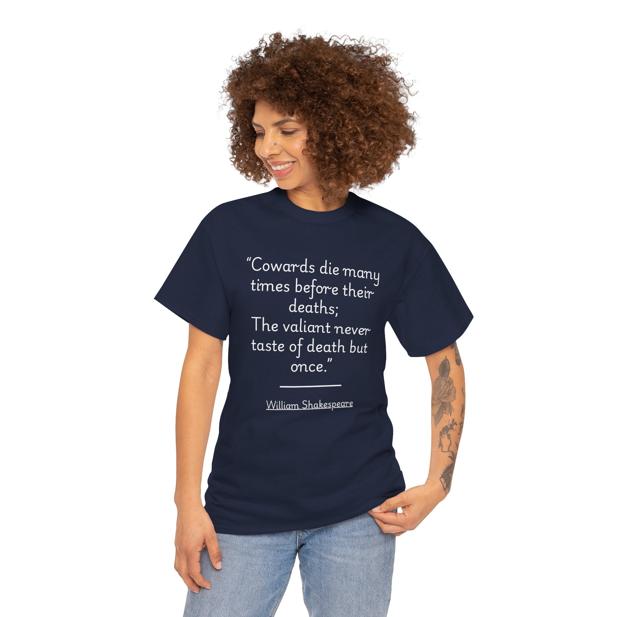 William Shakespeare "Cowards die many times" Quote Unisex Tee - Inspirational Shakespeare Quote Tee, Motivational T-Shirt, Gift for Literature Lovers, Unisex Heavy Cotton Shirt, Literary Quote Apparel