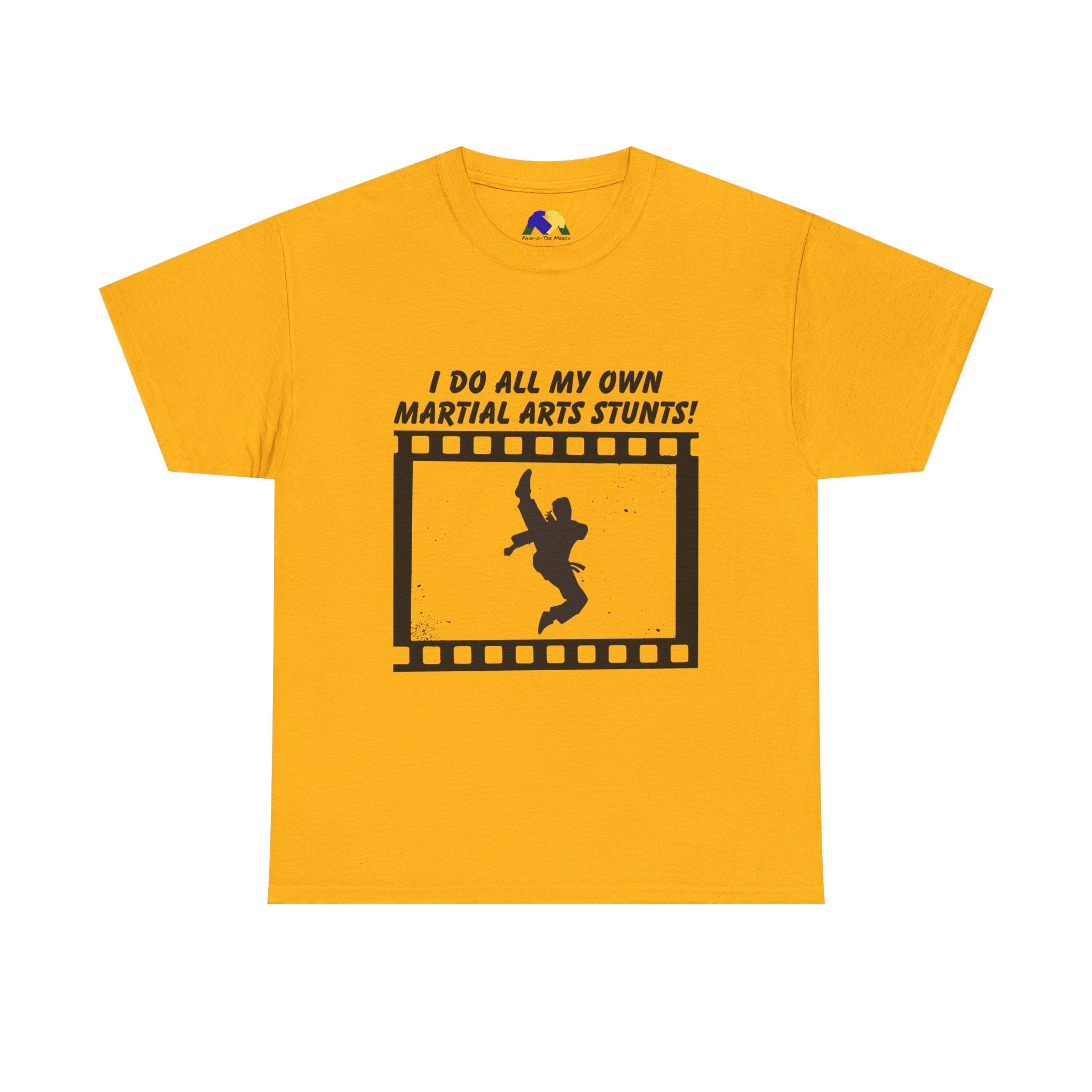 I do all my own Martial Arts Stunts! Jump Kick Unisex Tee - Unisex Cotton Shirt for Martial Artists, Training Gear, Gym Wear, Gift for Action Movie Fans, Fun Workout Apparel