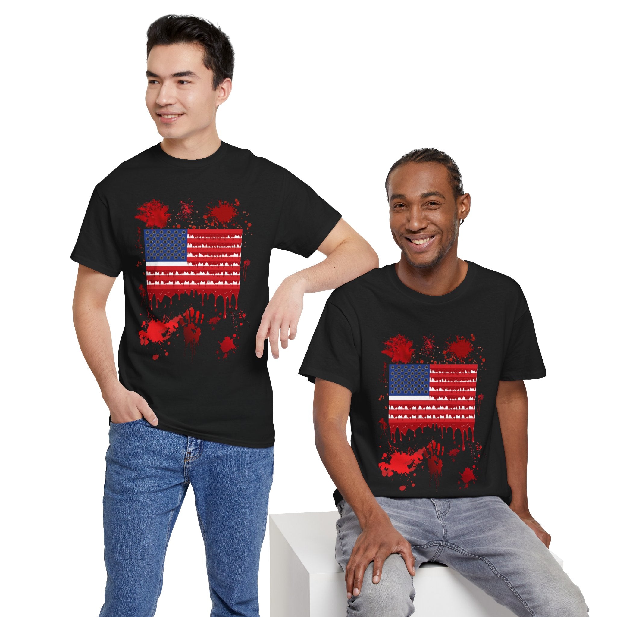 Blood-Soaked American Flag Gun Violence in America Unisex Tee - Graphic Tee Shirt