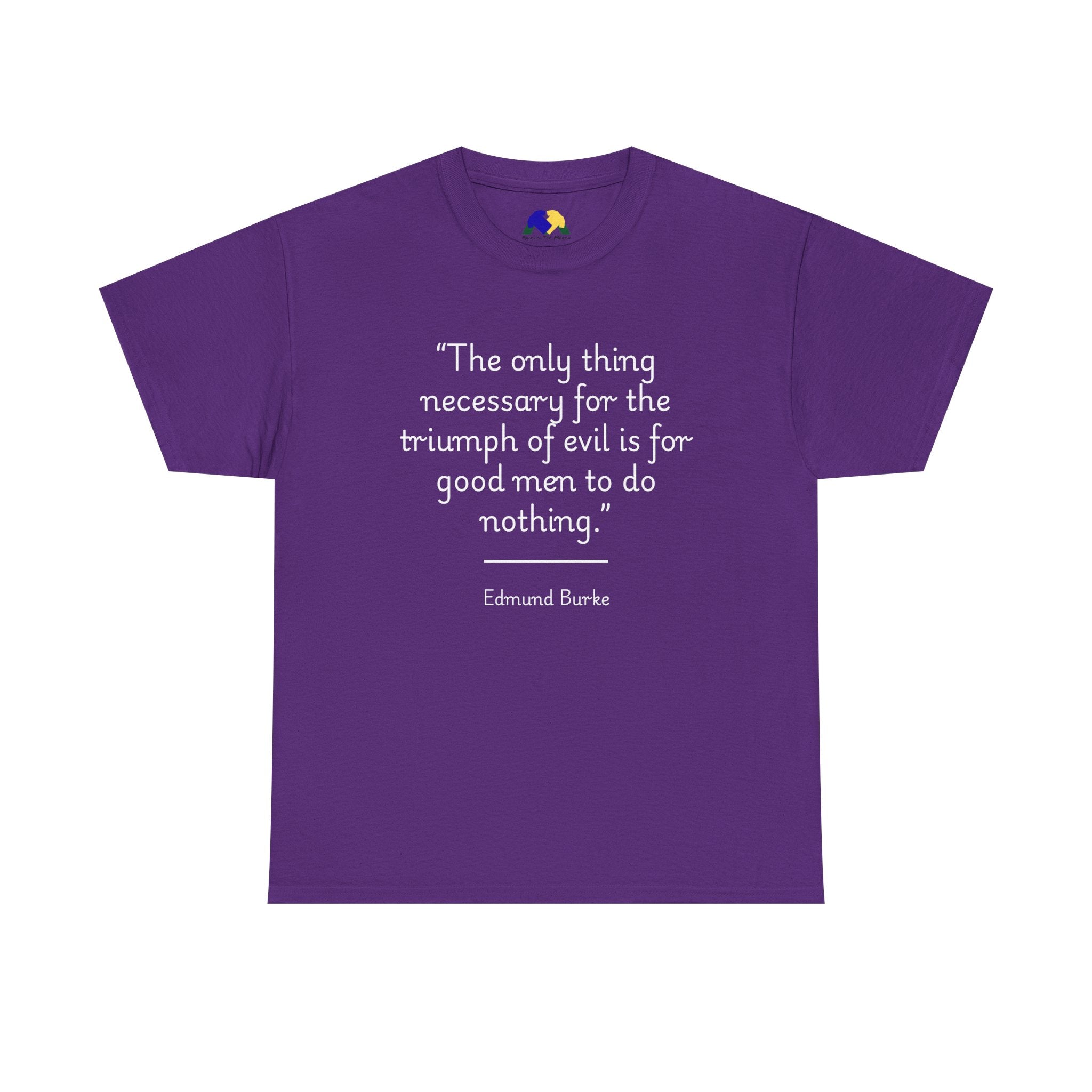 Edmund Burke "Triumph of evil" Quote Tee - Unisex Heavy Cotton T-Shirt, Inspirational Apparel, Motivational Gift, Quote Shirt, Philosophy Clothing