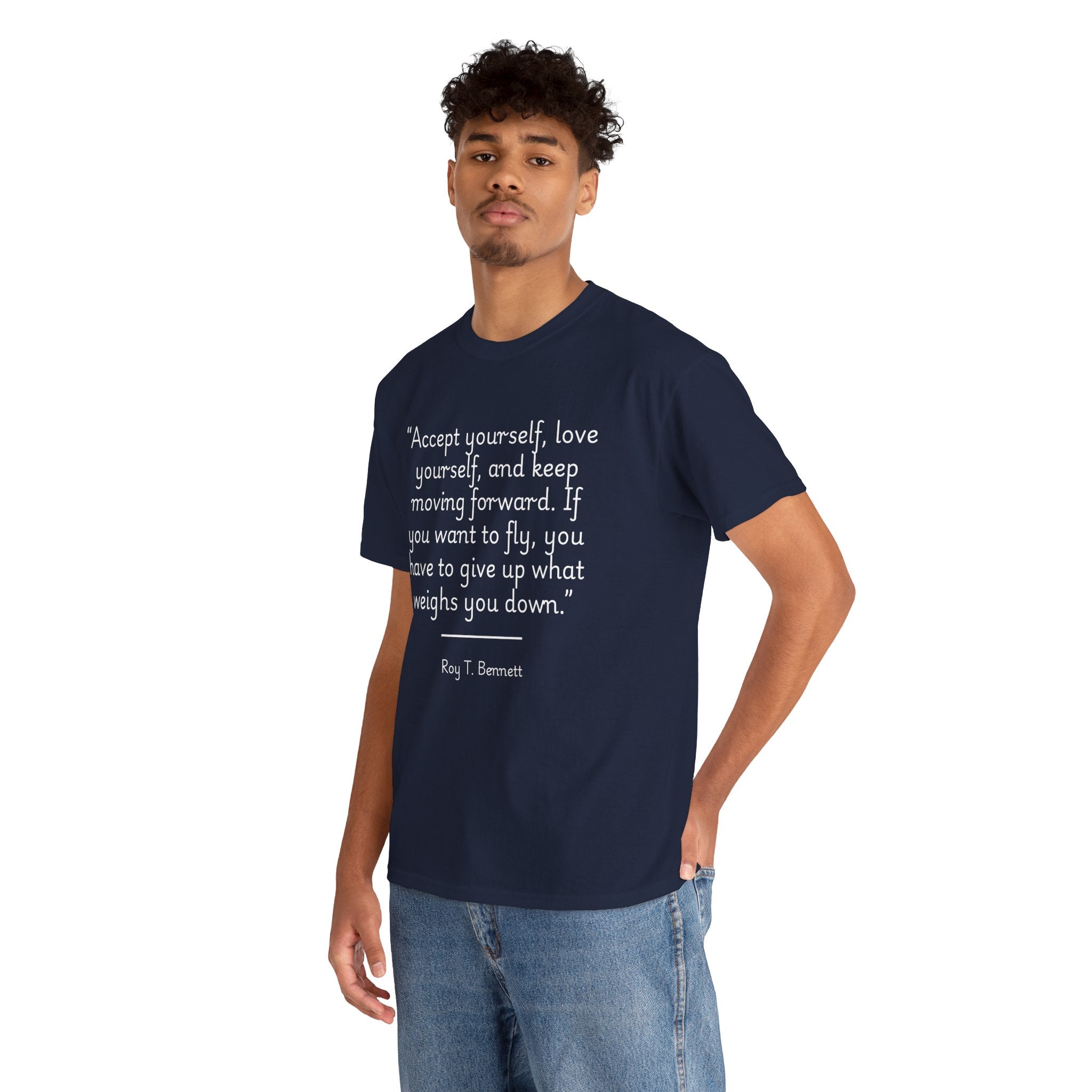 Roy T Bennett "Accept yourself" Inspirational Quote T-Shirt, Motivational Cotton Tee, Gift for Friends, Self-Help Apparel, Unisex Casual Wear