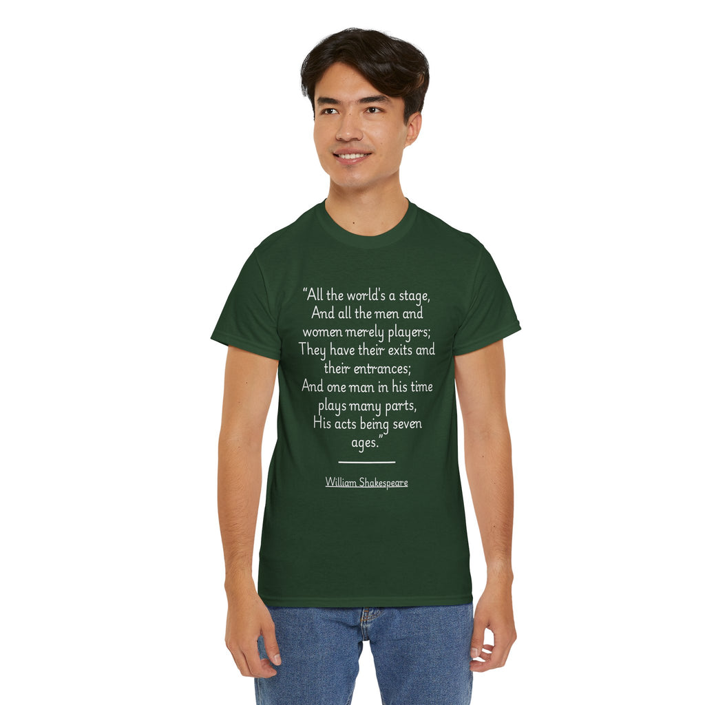 William Shakespeare "All the world's a stage" Quote Unisex Cotton Tee, Unisex Classic T-Shirt, Literary Gift, Casual Wear, Book Lover Apparel, Birthday or Holiday Gift