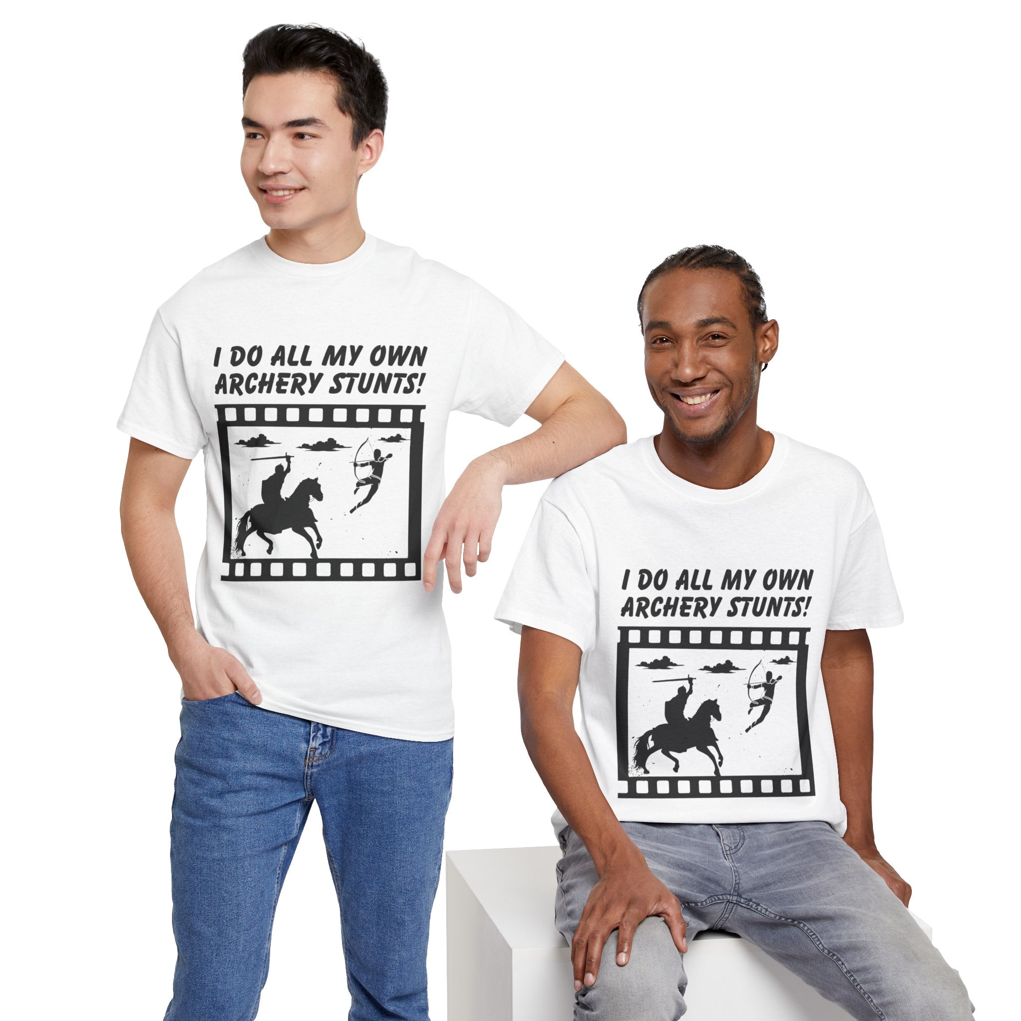 I do all my own Archery Stunts! Knight Unisex Tee - Funny Archery Stunts Tee, Unisex Heavy Cotton T-Shirt, Archery Gift, Outdoor Fun Shirt, Unique Sports Humor Tee