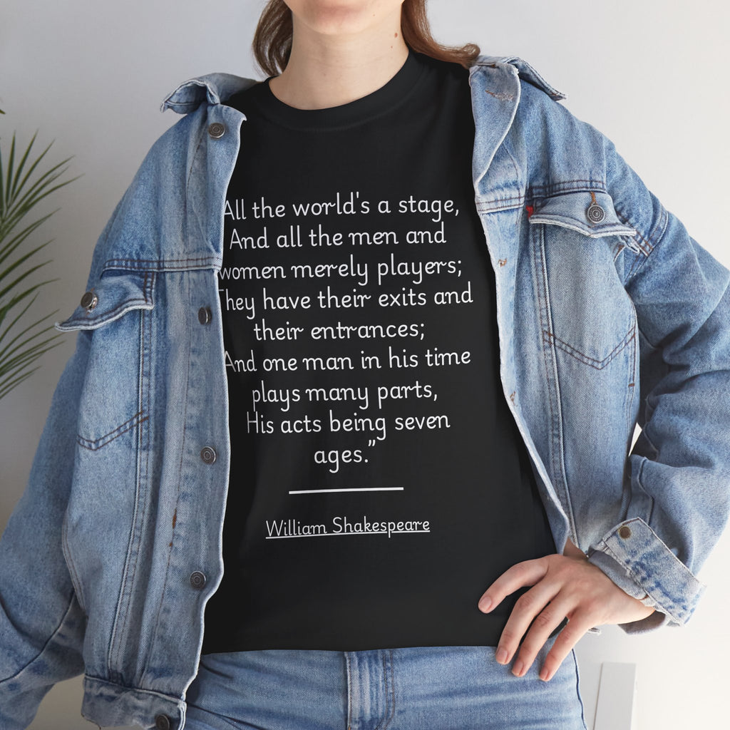 William Shakespeare "All the world's a stage" Quote Unisex Cotton Tee, Unisex Classic T-Shirt, Literary Gift, Casual Wear, Book Lover Apparel, Birthday or Holiday Gift
