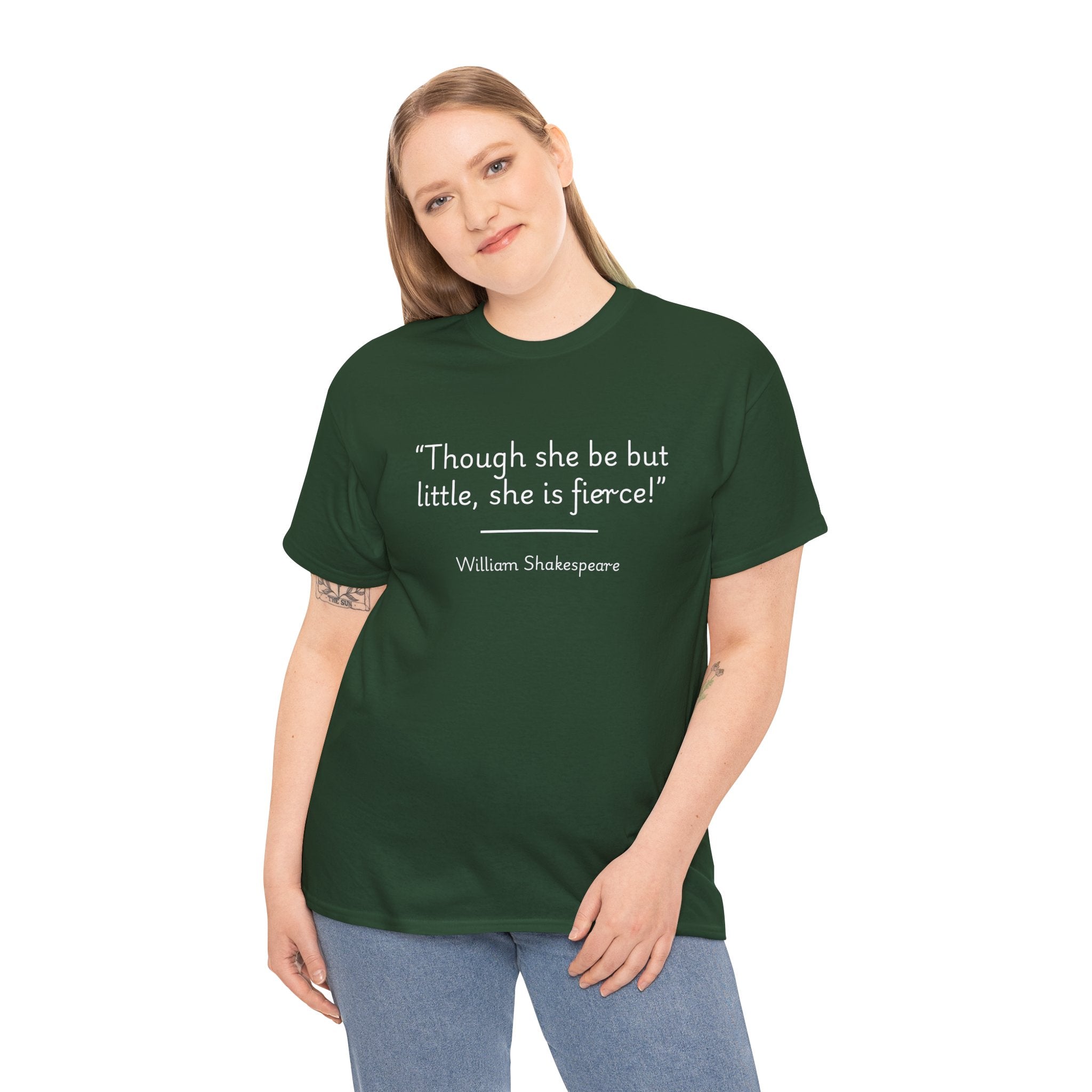 William Shakespeare "Though she be but little, she is fierce!" Quote Unisex Tee - Unisex Heavy Cotton Shirt, Shakespeare Quote Shirt, Inspirational T-Shirt, Gift for Book Lovers, Literary Apparel