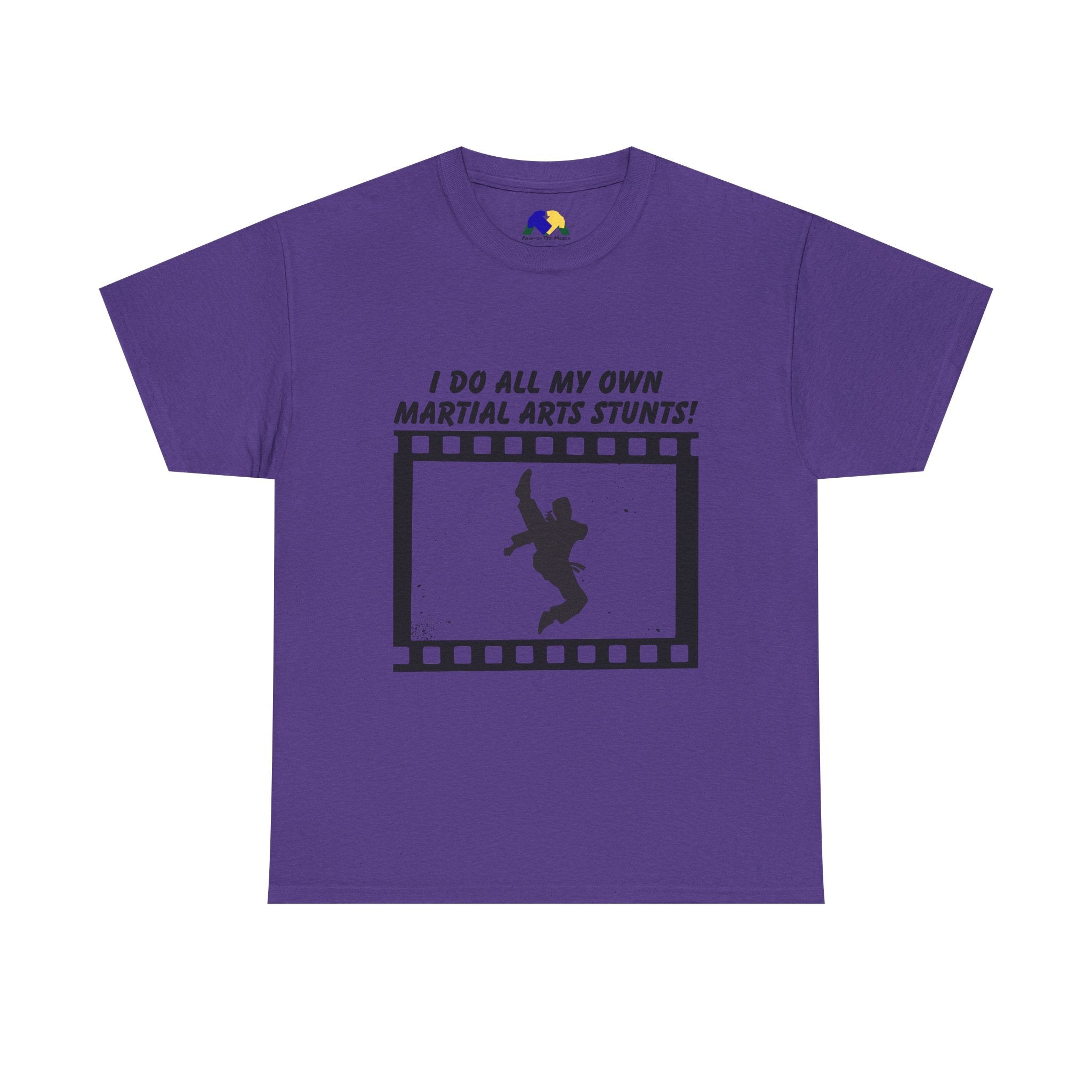 I do all my own Martial Arts Stunts! Jump Kick Unisex Tee - Unisex Cotton Shirt for Martial Artists, Training Gear, Gym Wear, Gift for Action Movie Fans, Fun Workout Apparel