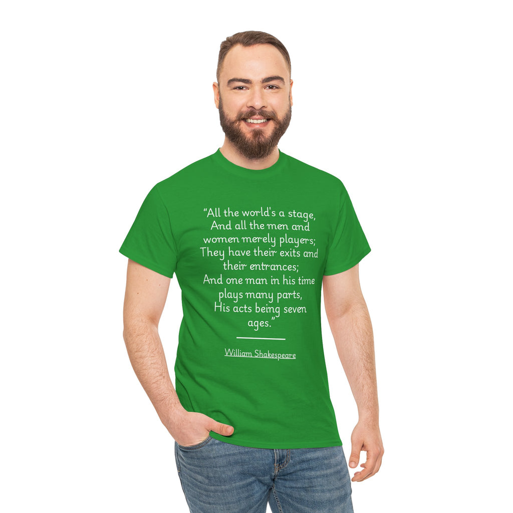William Shakespeare "All the world's a stage" Quote Unisex Cotton Tee, Unisex Classic T-Shirt, Literary Gift, Casual Wear, Book Lover Apparel, Birthday or Holiday Gift
