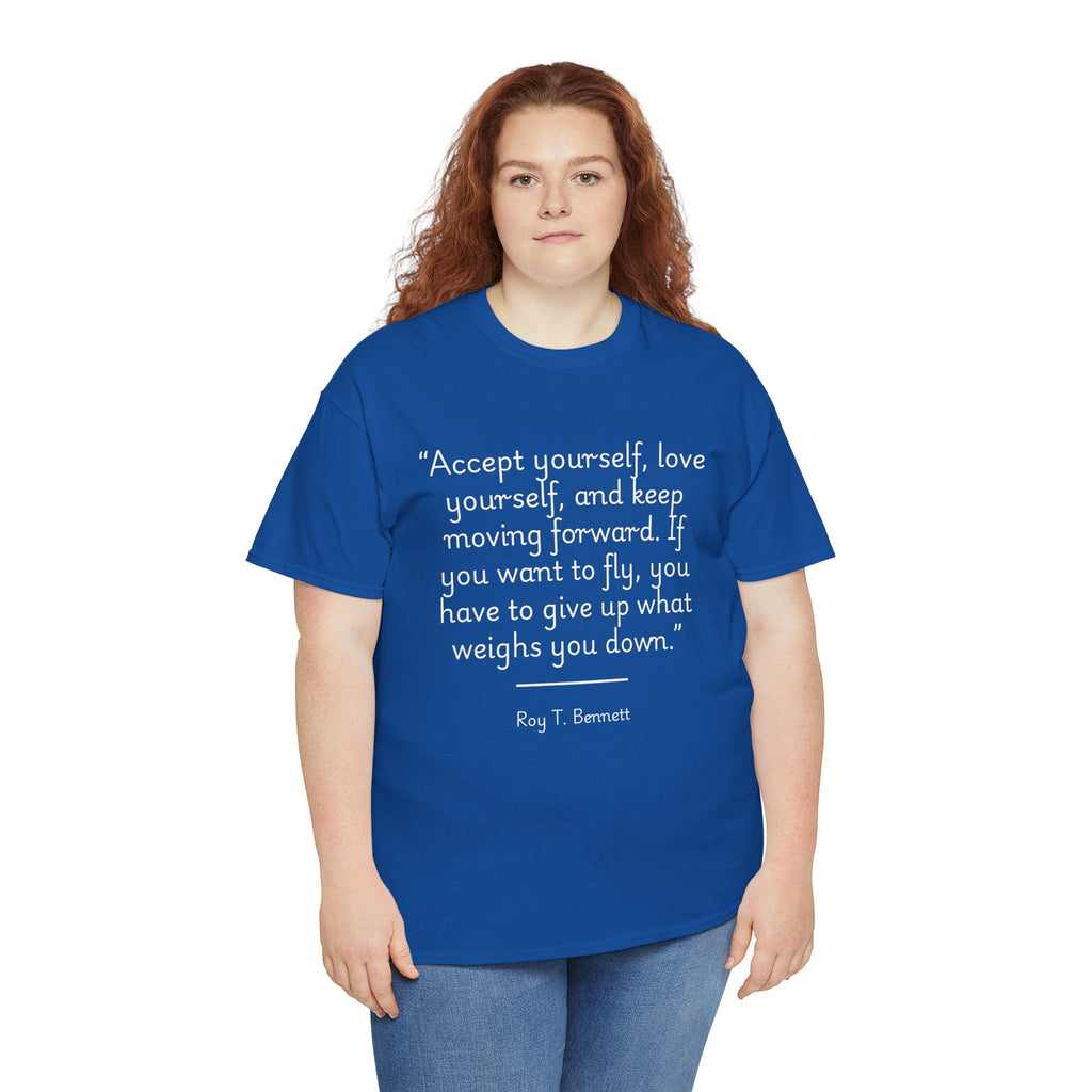 Roy T Bennett "Accept yourself" Inspirational Quote T-Shirt, Motivational Cotton Tee, Gift for Friends, Self-Help Apparel, Unisex Casual Wear