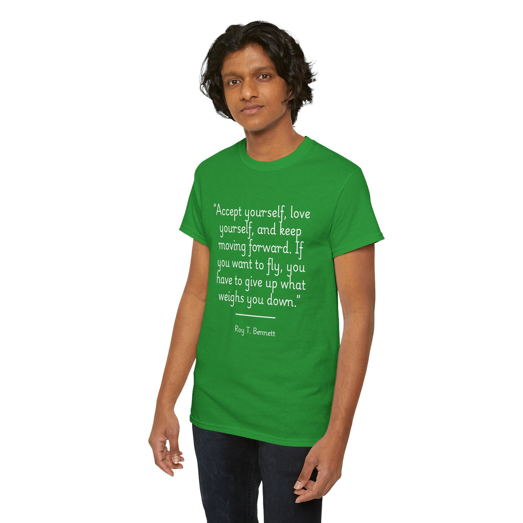 Roy T Bennett "Accept yourself" Inspirational Quote T-Shirt, Motivational Cotton Tee, Gift for Friends, Self-Help Apparel, Unisex Casual Wear
