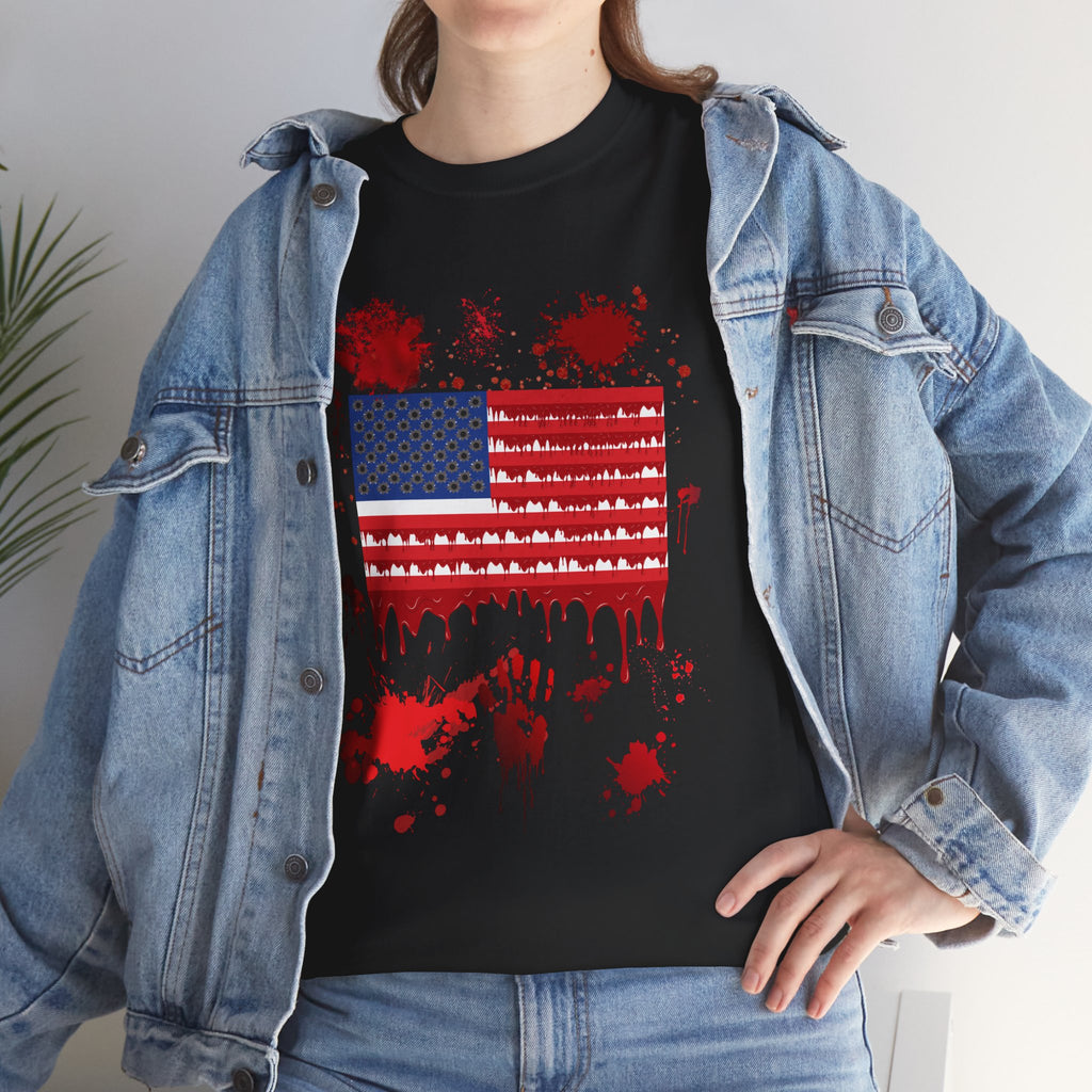 Blood-Soaked American Flag Gun Violence in America Unisex Tee - Graphic Tee Shirt