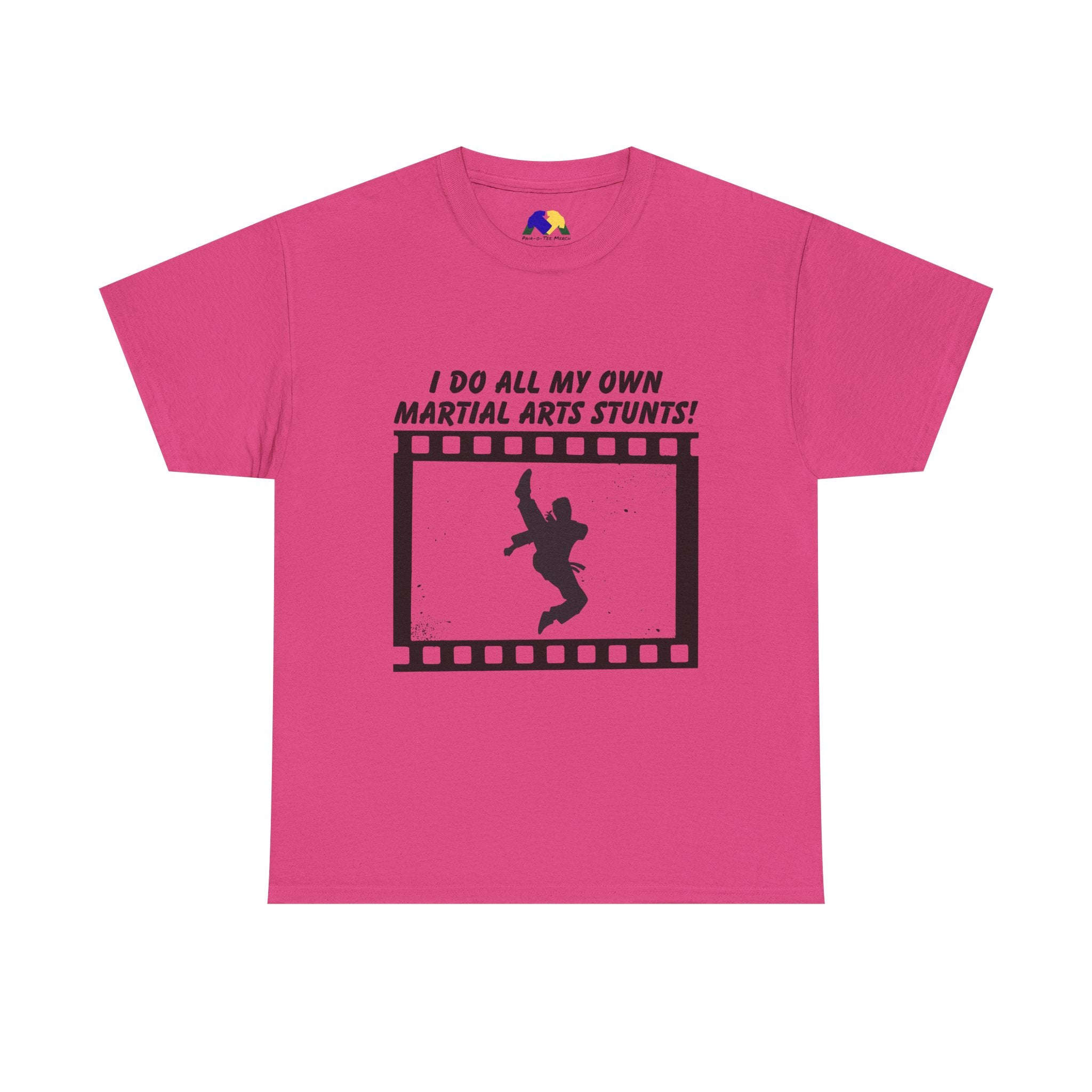 I do all my own Martial Arts Stunts! Jump Kick Unisex Tee - Unisex Cotton Shirt for Martial Artists, Training Gear, Gym Wear, Gift for Action Movie Fans, Fun Workout Apparel