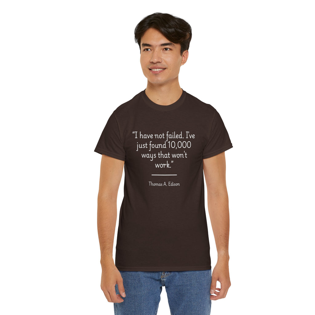 Thomas Edison "I did not fail" Quote Unisex Heavy Cotton Tee, Motivational T-Shirt, Inspirational Gift, Casual Wear, Unique Statement Tee