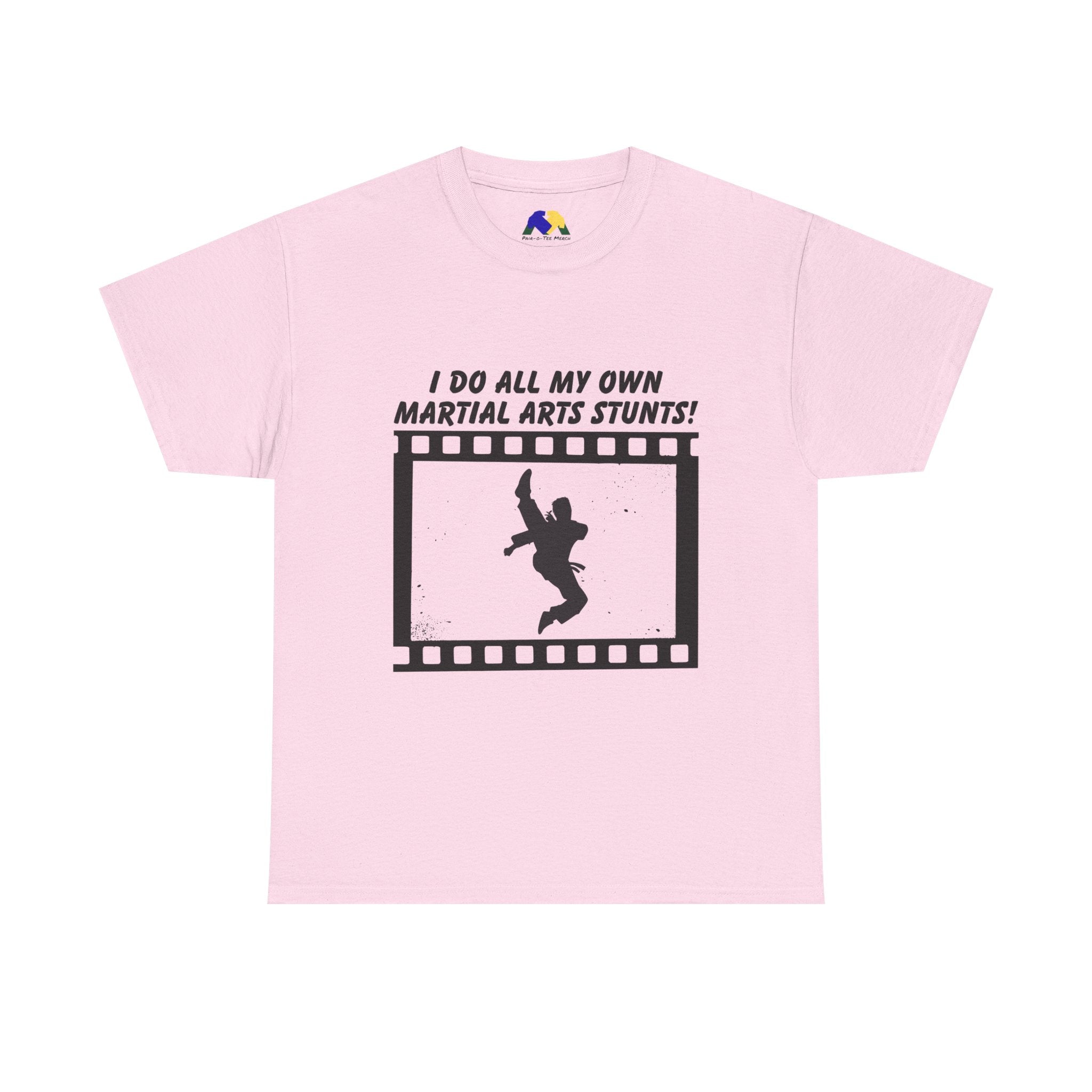 I do all my own Martial Arts Stunts! Jump Kick Unisex Tee - Unisex Cotton Shirt for Martial Artists, Training Gear, Gym Wear, Gift for Action Movie Fans, Fun Workout Apparel