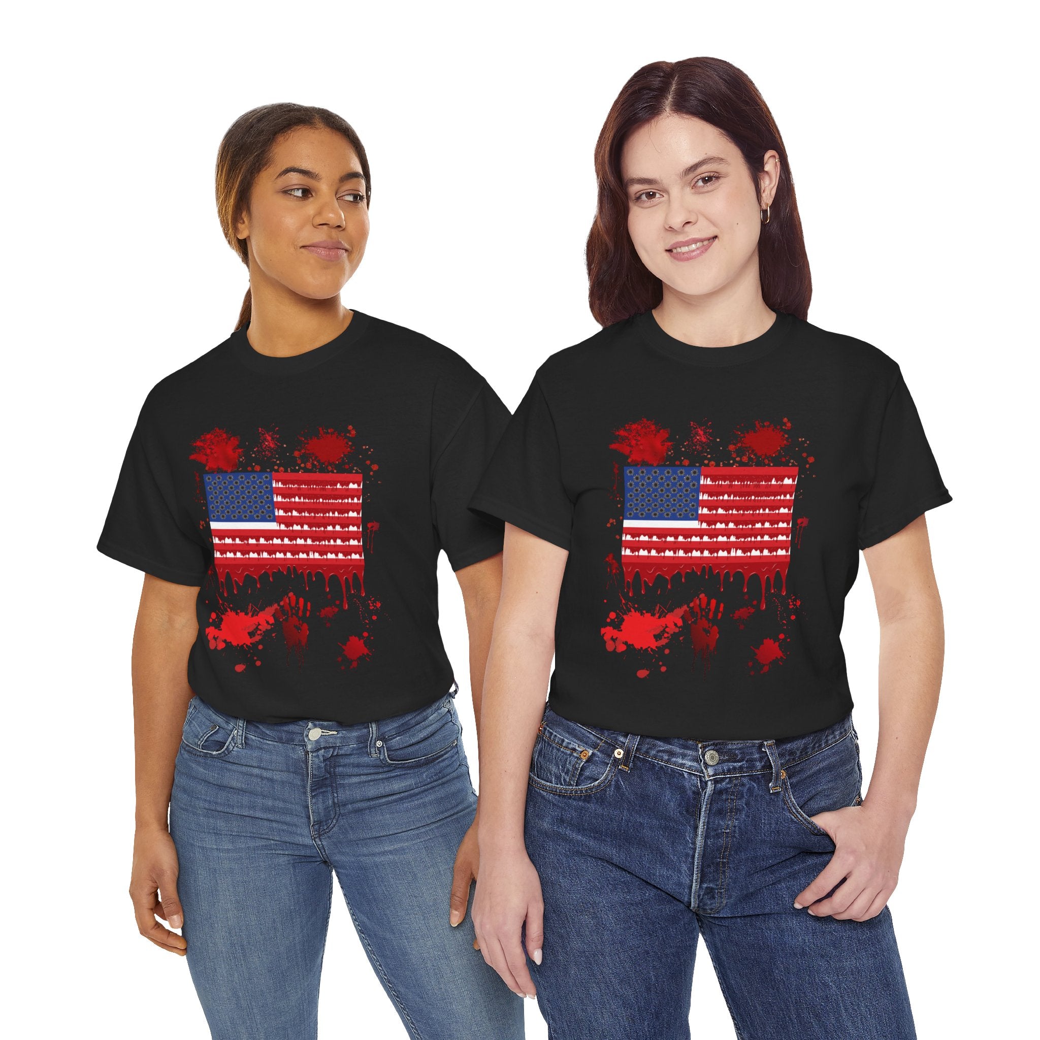 Blood-Soaked American Flag Gun Violence in America Unisex Tee - Graphic Tee Shirt