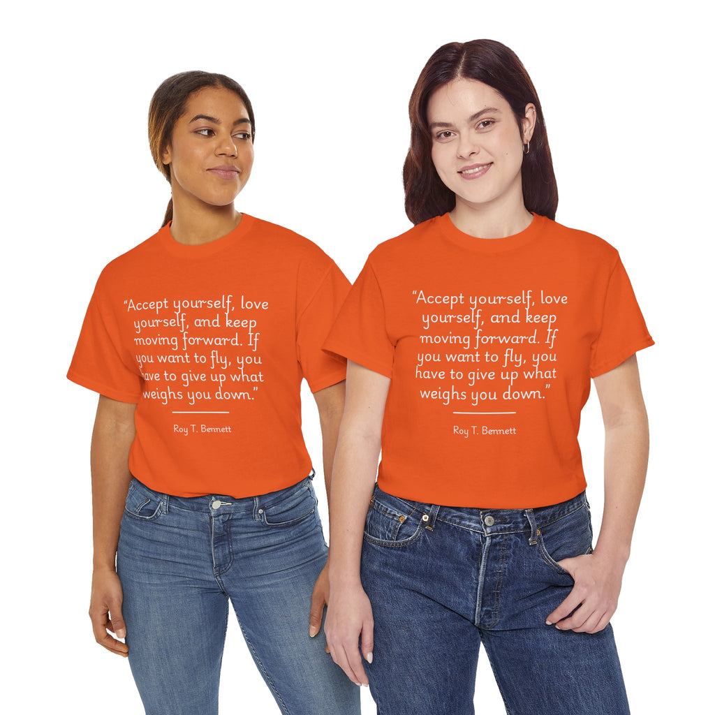 Roy T Bennett "Accept yourself" Inspirational Quote T-Shirt, Motivational Cotton Tee, Gift for Friends, Self-Help Apparel, Unisex Casual Wear