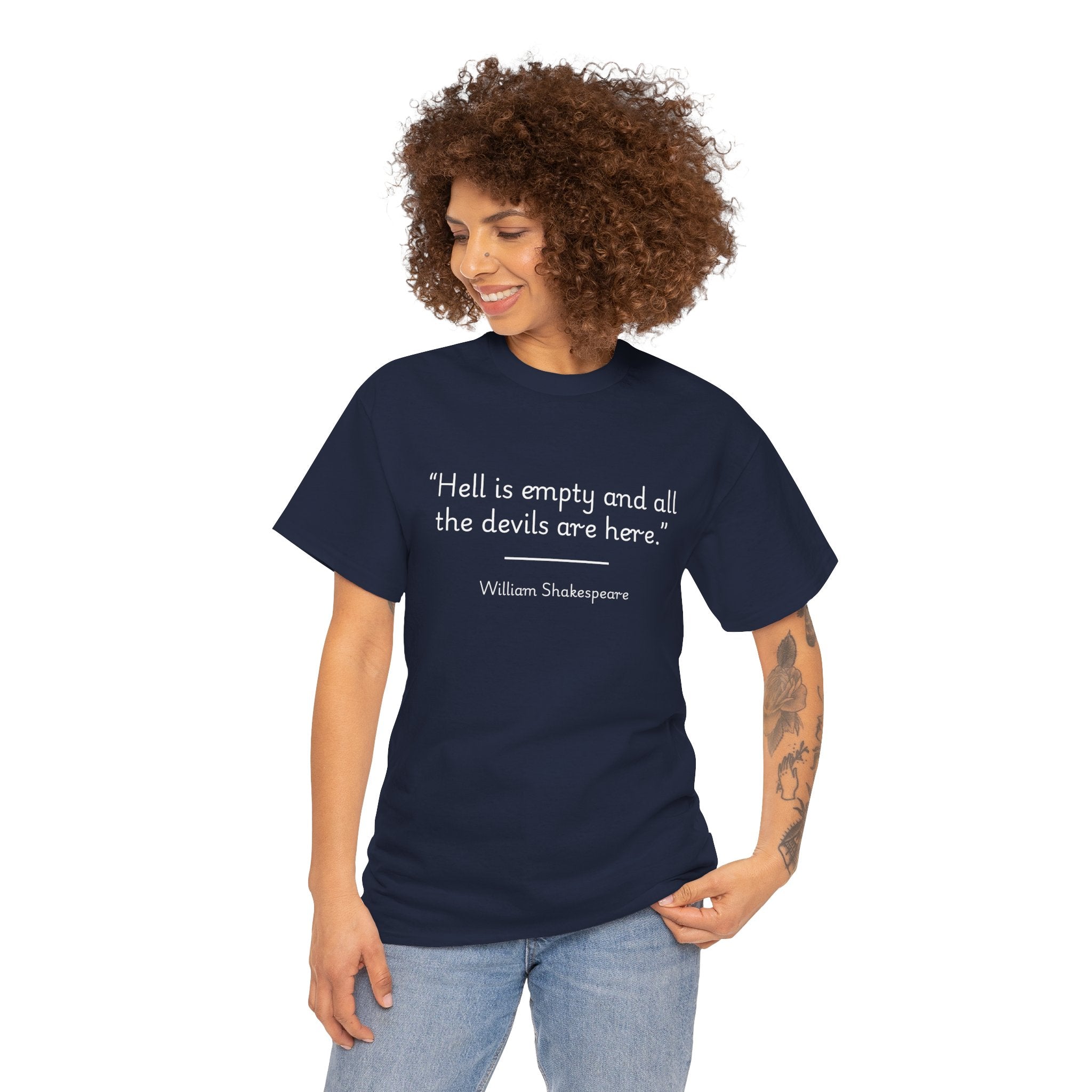 William Shakespeare "Hell is empty" Quote Unisex Tee - Shakespearean Quote Tee | Unisex Heavy Cotton T-Shirt, Literary Gift, Casual Wear, Halloween Apparel, Book Lover Shirt