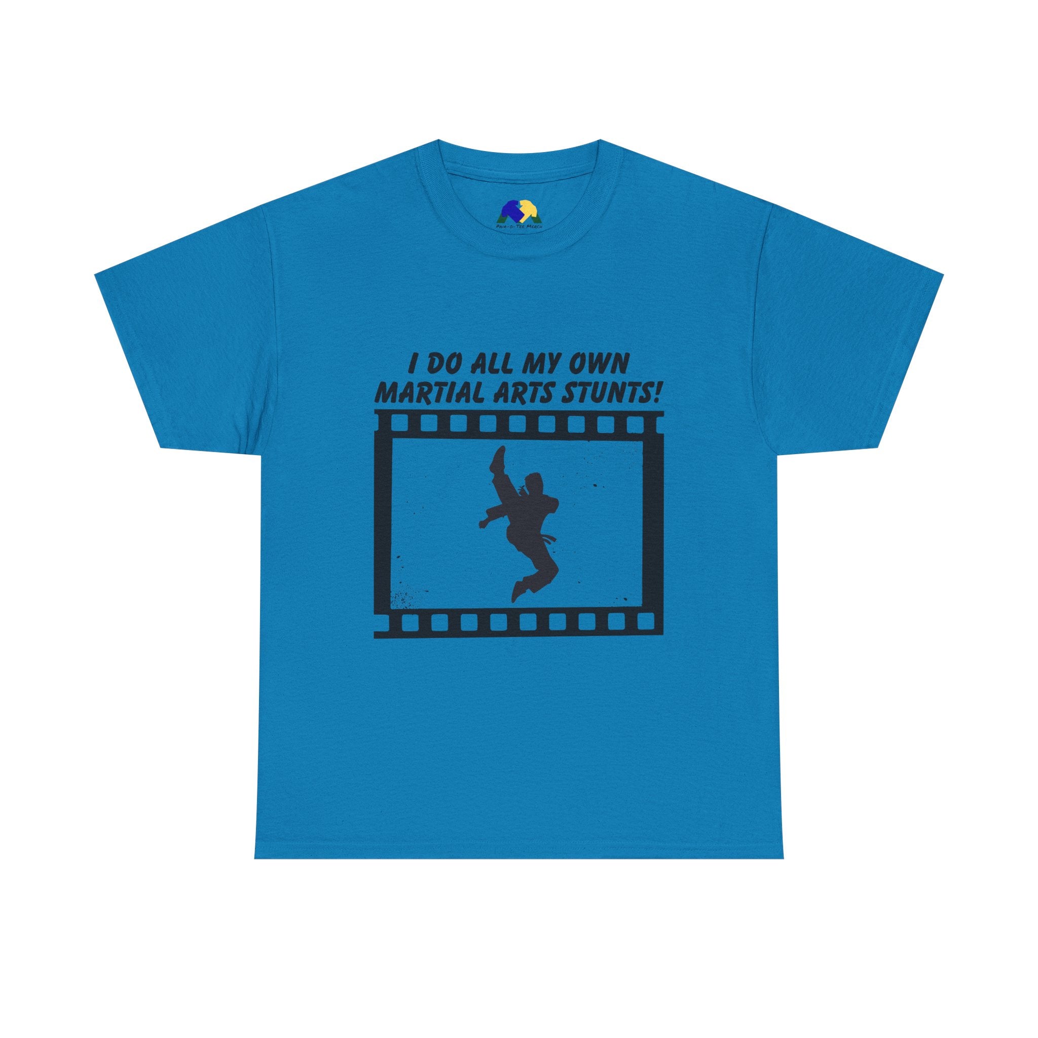 I do all my own Martial Arts Stunts! Jump Kick Unisex Tee - Unisex Cotton Shirt for Martial Artists, Training Gear, Gym Wear, Gift for Action Movie Fans, Fun Workout Apparel